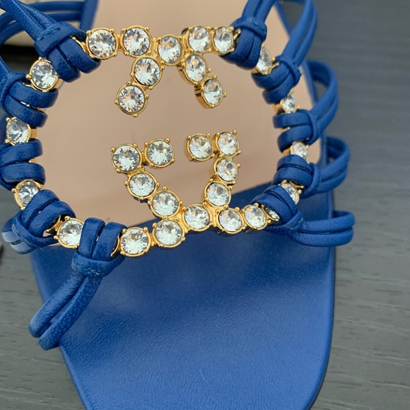 WOMEN'S GUCCI GG KRYSTAL LOGO STRAPPY HEELS/SANDALS SIZE 37 GUCCI / 7US $920 - Picture 2 of 10